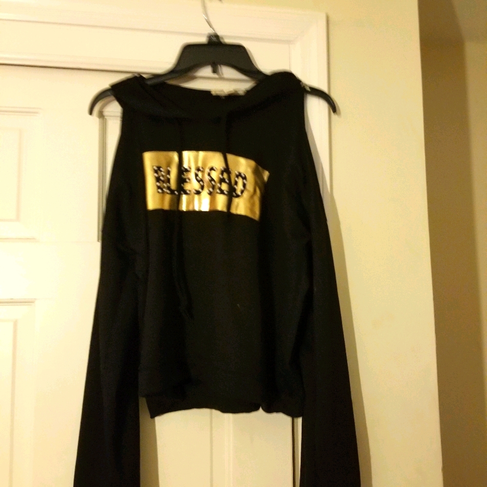 "Blessed" Black off the shoulder sweater